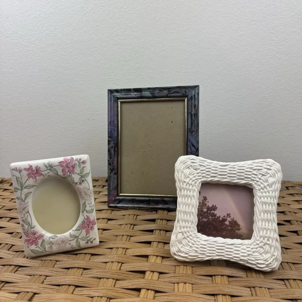 Lot of 3 Decorative Floral Ceramic Photo Frames